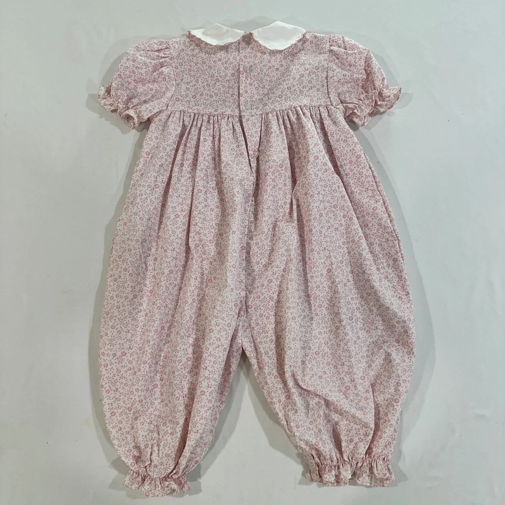 Carter's Baby Girl Romper Floral Smocked Vintage Peter Pan Collar Pink 18M